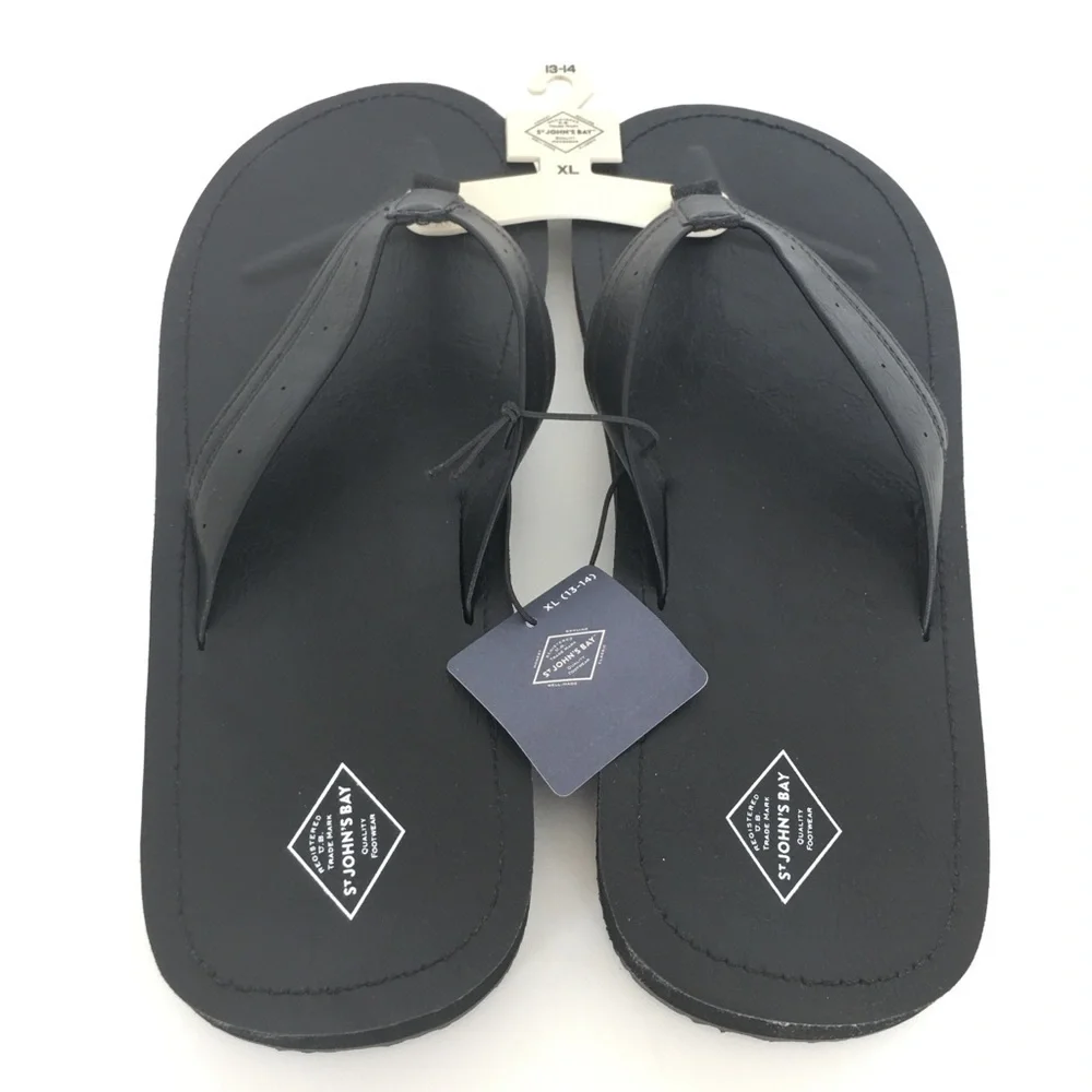St. John’s Bay Flip-Flop Sandals Black NEW Size XL 13-14 NWT Faux Leather